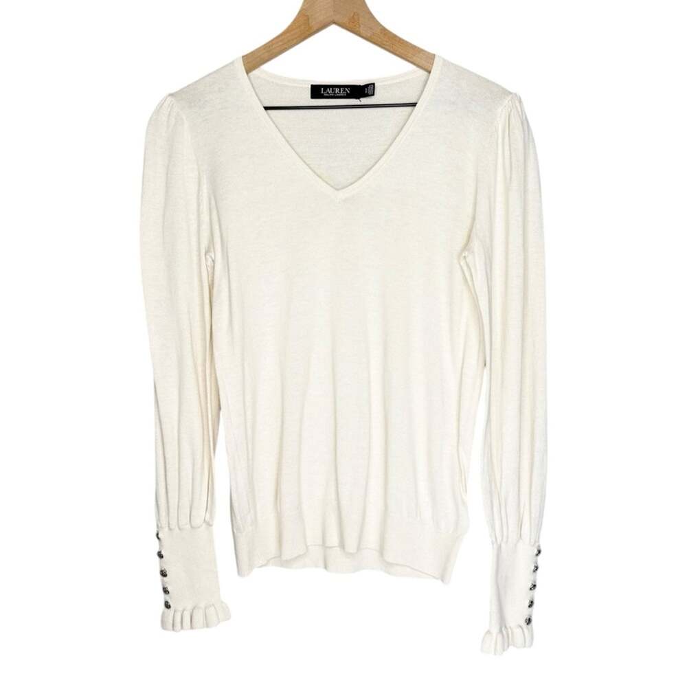 Lauren Ralph Lauren Black Label Flared Button Cuff Sweater size Small cream
